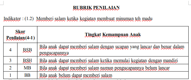 contoh format penilaian perkembangan anak paud RPP Paud